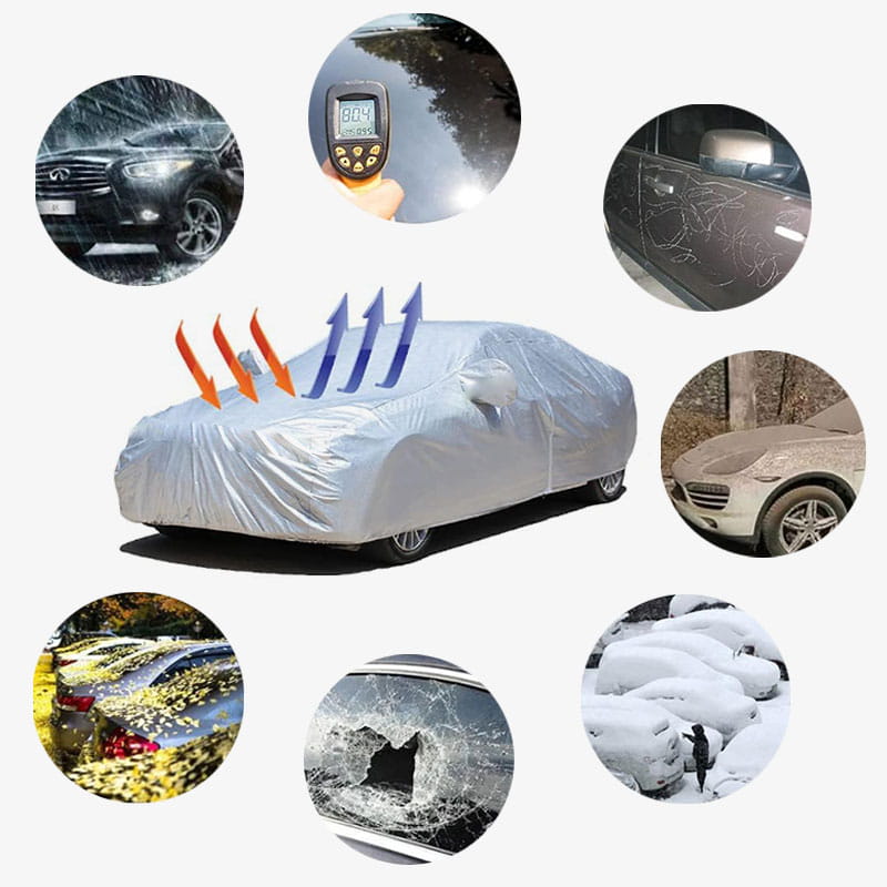 🚗 50 % Rabatt – Ganzjahres-Autoabdeckung mit silberner Beschichtung – schützt vor Sonne, Regen & Staub, mit Spiegel-Taschen – für den Außenbereich geeignet 🛡️