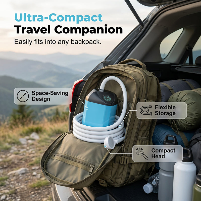 🏕️🚿 Mobiler Camping-Duschkopf mit Akku – leichte Handhabung, starker Wasserfluss, perfekt für Zeltplatz, Strand oder als Notlösung im Wohnmobil