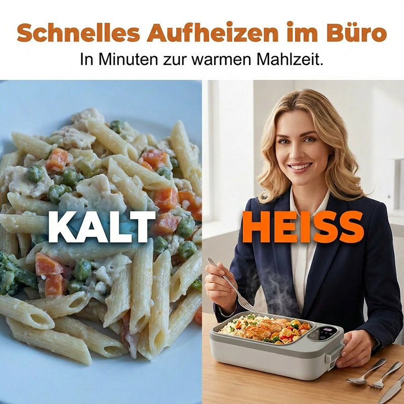 🍱🔥 50% RABATT – JETZT HALBER PREIS! Tragbare elektrische Lunchbox mit Selbstheizung – Warmes Essen überall – Perfekt für Büro, Baustelle & Reisen 🔋✨