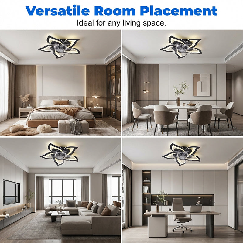 💡🌀 Designer-Deckenventilator mit integrierter LED-Beleuchtung – flüsterleiser Motor, dimmbare Lichtfunktion & elegante Blütenform, perfekt als Blickfang und Klimahelfer