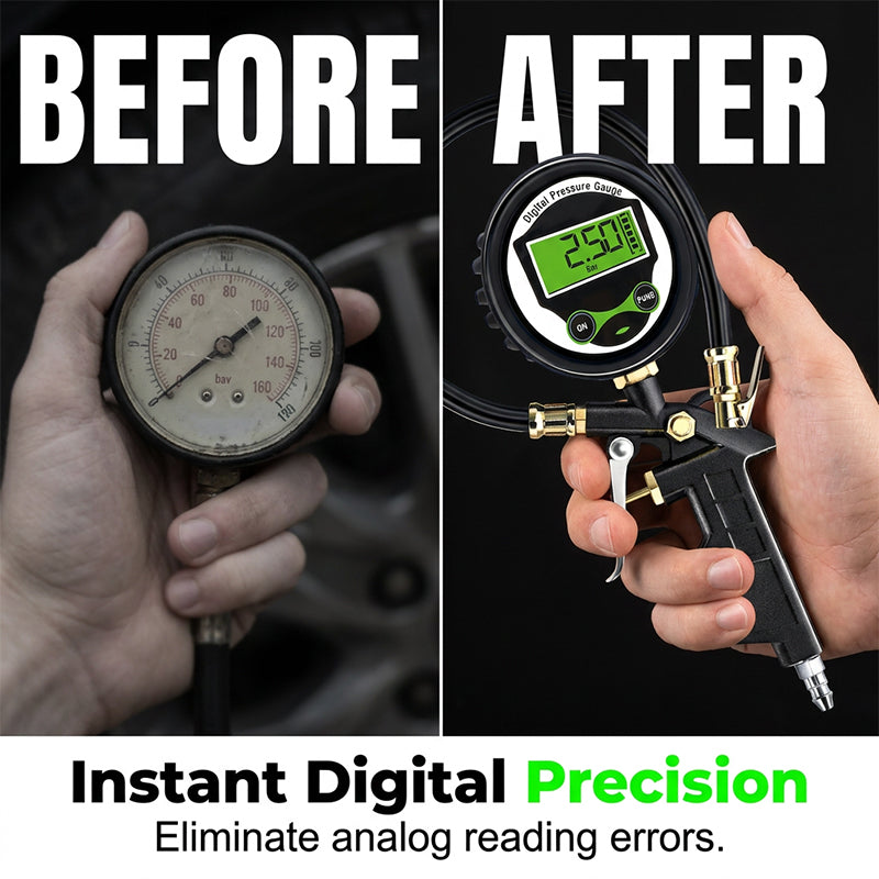 🔧 Digitaler Reifenfüllmesser – mit Manometer & Luftanschluss, für Auto, Motorrad & Fahrrad, präzise Druckmessung beim Befüllen 🚗