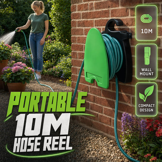 🌱Mini-Schlauchhalter 10 m – mobiler Wasserwagen mit Tragegriff, zur Wandmontage, für Garten, Terrasse & Autopflege 💦