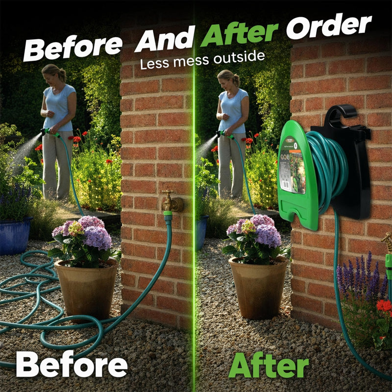🌱Mini-Schlauchhalter 10 m – mobiler Wasserwagen mit Tragegriff, zur Wandmontage, für Garten, Terrasse & Autopflege 💦