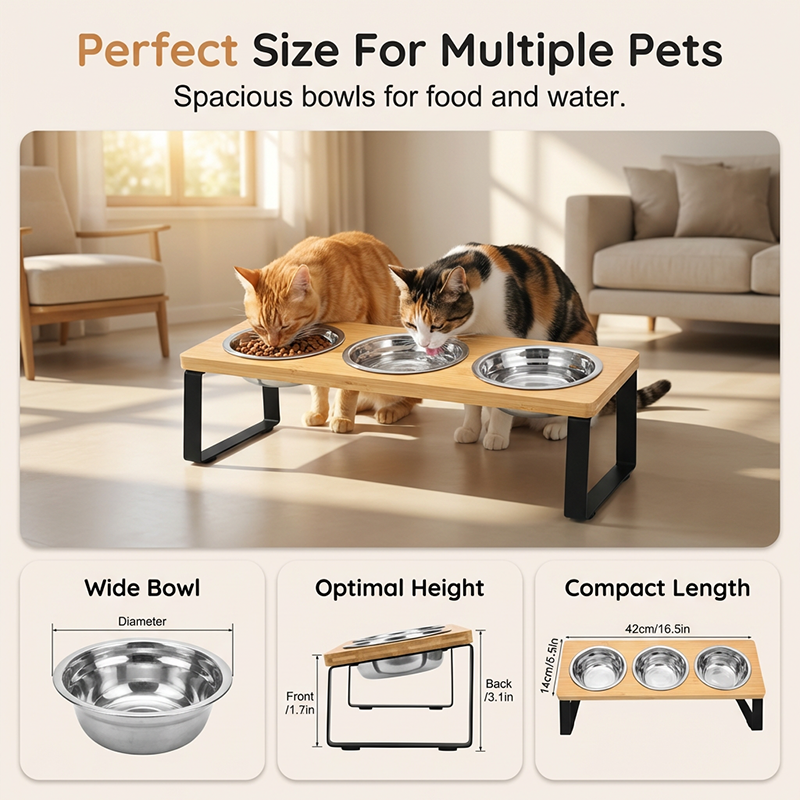 🐱🐶Erhöhter Holz-Futterständer für Katzen & Hunde – mit 2 Schalen, kippsicher & rückenschonend, ideal für eine gesunde Futterposition 🐾