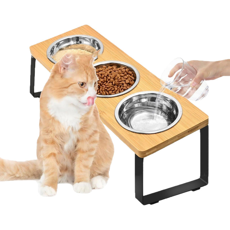 🐱🐶Erhöhter Holz-Futterständer für Katzen & Hunde – mit 2 Schalen, kippsicher & rückenschonend, ideal für eine gesunde Futterposition 🐾