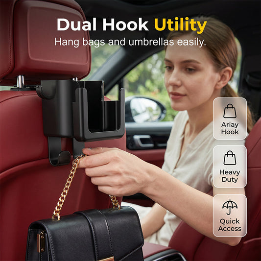 🚗 Multifunktionaler Autositz-Haken mit Getränkehalter 📱 Handyhalter & Praktische Aufbewahrung für die Kopfstütze