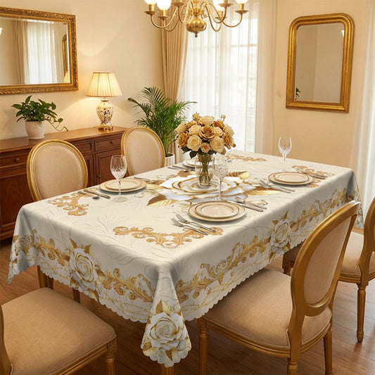 🛍️ 50 % Rabatt – Elegantes Tischdecken-Set mit Rose & goldgeprägtem Muster – wasserdicht, ölbeständig & stilvoll – ideal für Esstisch, Couchtisch & Wohnzimmer 🌹