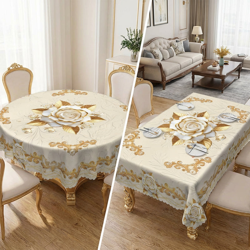 🛍️ 50 % Rabatt – Elegantes Tischdecken-Set mit Rose & goldgeprägtem Muster – wasserdicht, ölbeständig & stilvoll – ideal für Esstisch, Couchtisch & Wohnzimmer 🌹