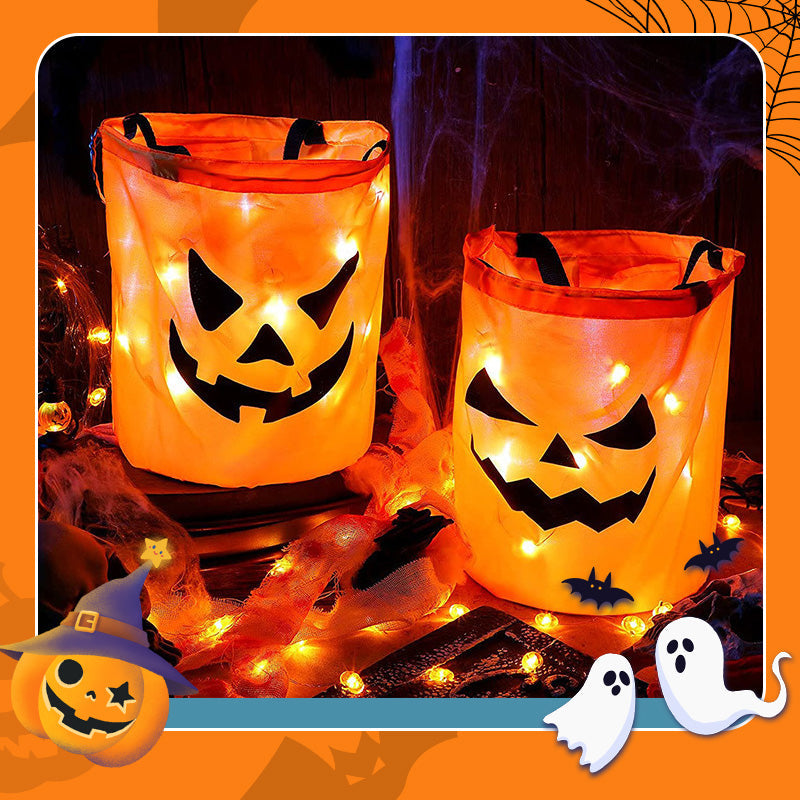 🍬 50% RABATT!🎃 LED-Halloween-Kürbistasche ✨ Leuchtender Süßigkeitenbeutel für Kinder, Halloween & Partys