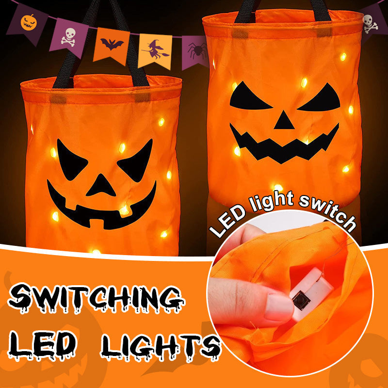 🍬 50% RABATT!🎃 LED-Halloween-Kürbistasche ✨ Leuchtender Süßigkeitenbeutel für Kinder, Halloween & Partys