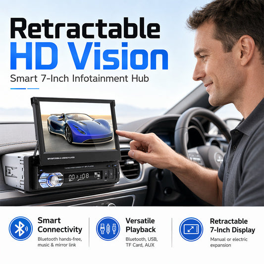 🛍️ 50 % Rabatt – 7-Zoll-Car-MP5-Player mit elektrisch ausfahrbarem Bildschirm – Bluetooth-Freisprecheinrichtung, Rückfahrkamera-Priorität & FM-Radio 📻