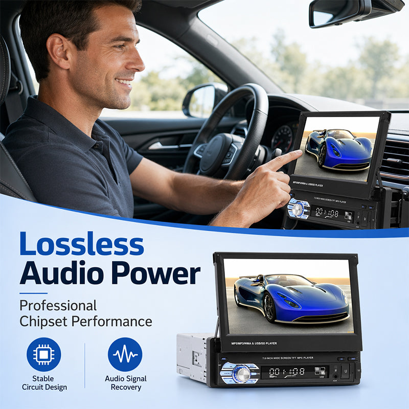 🛍️ 50 % Rabatt – 7-Zoll-Car-MP5-Player mit elektrisch ausfahrbarem Bildschirm – Bluetooth-Freisprecheinrichtung, Rückfahrkamera-Priorität & FM-Radio 📻
