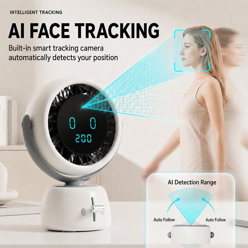 🛍️ 50 % Rabatt – Desktop-Lüfter mit intelligenter Gesichtserkennung & Verfolgung – geräuscharm, vielseitig & mit langer Akkulaufzeit 🔋