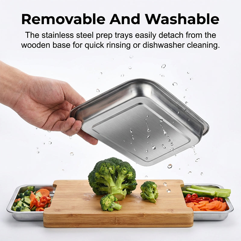 🔪 50% RABATT! 🥗 Holzschneidebrett mit ausziehbaren Schalen – Integrierte Auffangschalen, stabil & platzsparend – Perfekt für präzises Schneiden & einfaches Servieren 🪵