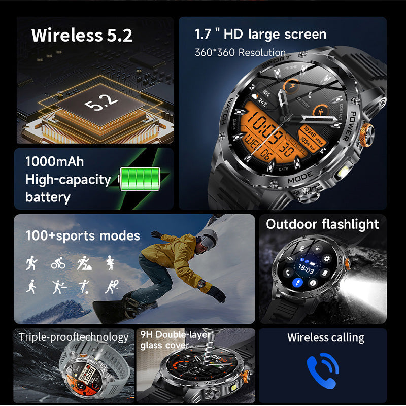 💪 50 % Rabatt – Smartwatch mit Bluetooth-Anrufen, Puls- & Blutsauerstoffmessung, integrierter Taschenlampe & Always-On-Display – ultraleicht & stilvoll ⌚