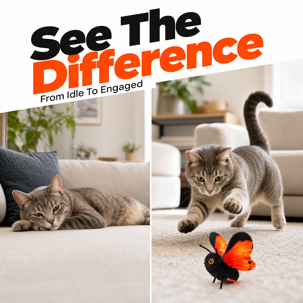 🐱 50 % Rabatt – Elektrisches Schmetterlings-Katzenspielzeug mit Aufhängung – automatische Flügelbewegung, elastische Leine & weckt den Jagdinstinkt 🦋