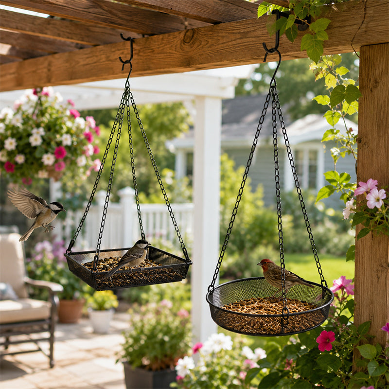 🌿 50 % Rabatt – Metall-Vogelhängehaus mit runder Futterschale – wetterfest, stabil & vielseitig für Garten, Balkon & Terrasse 🐦