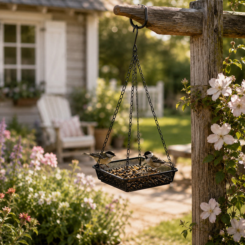🌿 50 % Rabatt – Metall-Vogelhängehaus mit runder Futterschale – wetterfest, stabil & vielseitig für Garten, Balkon & Terrasse 🐦