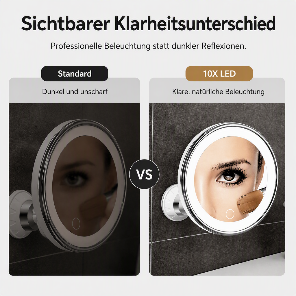 💄 50% RABATT! 🌟 10‑fach vergrößernder Schminkspiegel mit LED‑Licht und Saugnapf – Ideal für Make‑up‑Details ✨