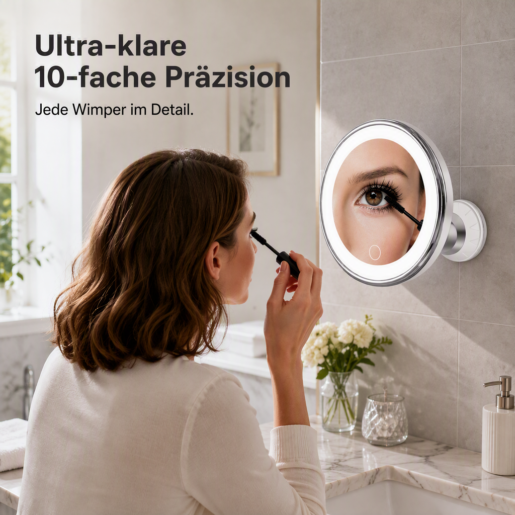 💄 50% RABATT! 🌟 10‑fach vergrößernder Schminkspiegel mit LED‑Licht und Saugnapf – Ideal für Make‑up‑Details ✨