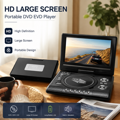📺 50 % Rabatt – 7,8-Zoll-HD-Portable-DVD/EVD-Player – großer Bildschirm, wiederaufladbar & vielseitig – für Zuhause, Reise & Auto 🎬