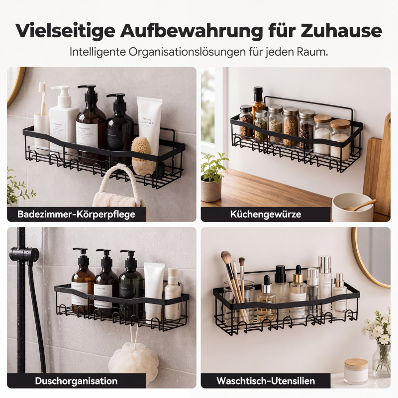 🧴 50 % Rabatt – Dusch-Organizer-Set mit starken Klebehaken – aus robustem, rostfreiem Metall, für Shampoo-Flaschen, Duschgel & Handtücher – einfach zu montieren ✨