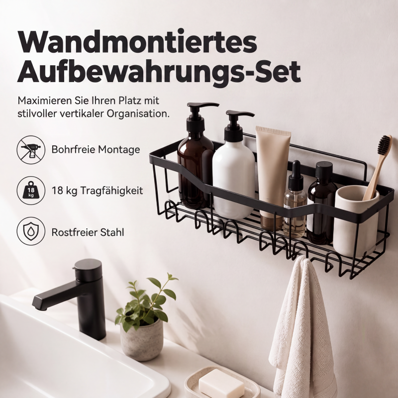 🧴 50 % Rabatt – Dusch-Organizer-Set mit starken Klebehaken – aus robustem, rostfreiem Metall, für Shampoo-Flaschen, Duschgel & Handtücher – einfach zu montieren ✨