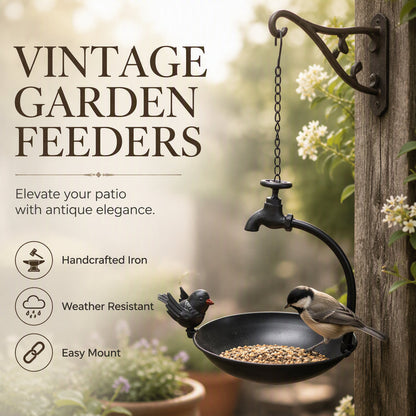 🌿 50 % Rabatt – Hängender Vogeltränke & Futterautomat aus Metall – kreatives Wasserhahn-Design – wetterfest, rostfrei & dekorativ für Garten & Terrasse 🐦