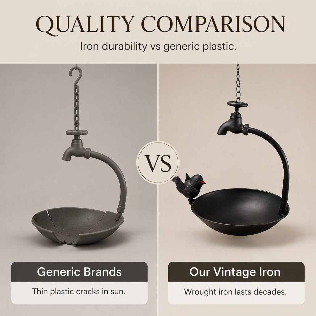 🌿 50 % Rabatt – Hängender Vogeltränke & Futterautomat aus Metall – kreatives Wasserhahn-Design – wetterfest, rostfrei & dekorativ für Garten & Terrasse 🐦