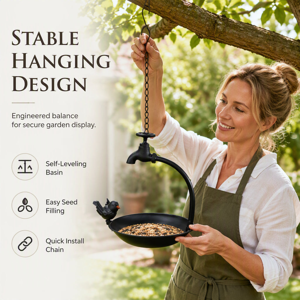 🌿 50 % Rabatt – Hängender Vogeltränke & Futterautomat aus Metall – kreatives Wasserhahn-Design – wetterfest, rostfrei & dekorativ für Garten & Terrasse 🐦