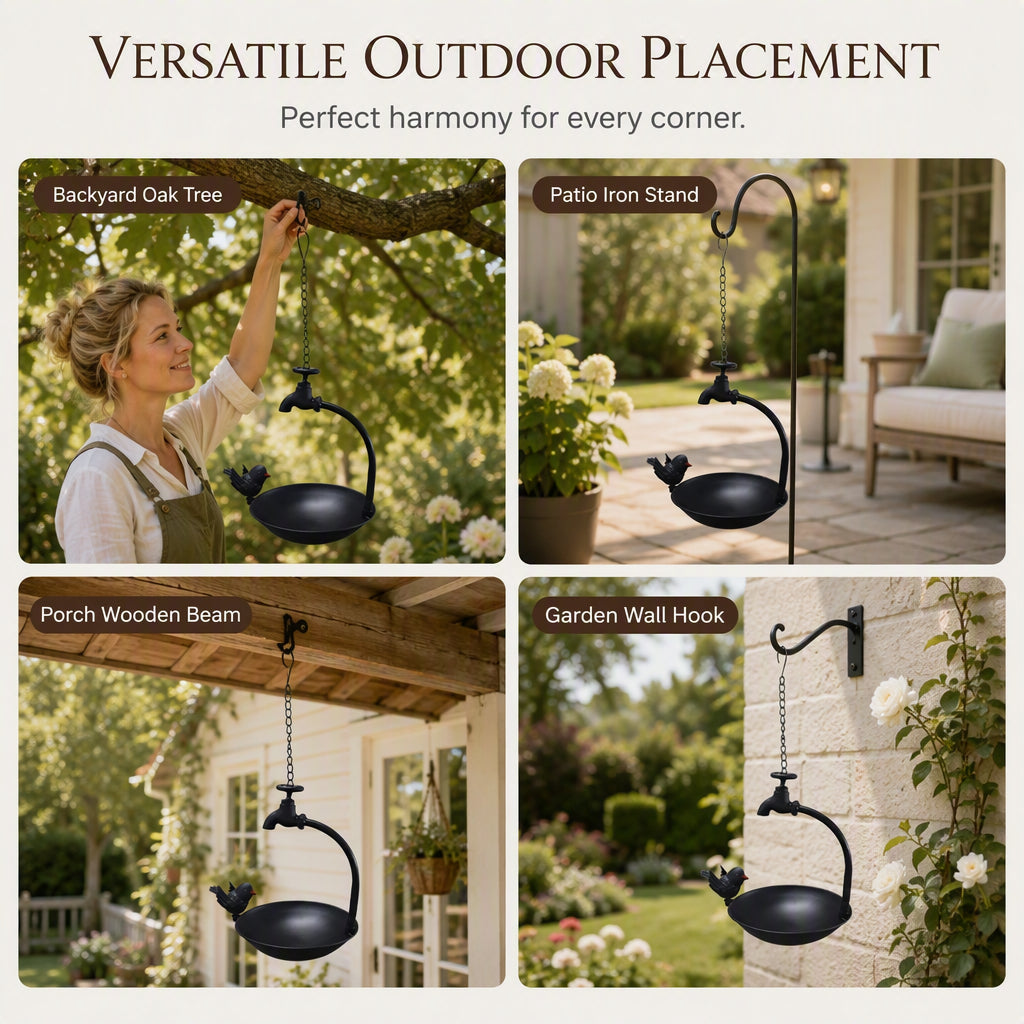 🌿 50 % Rabatt – Hängender Vogeltränke & Futterautomat aus Metall – kreatives Wasserhahn-Design – wetterfest, rostfrei & dekorativ für Garten & Terrasse 🐦