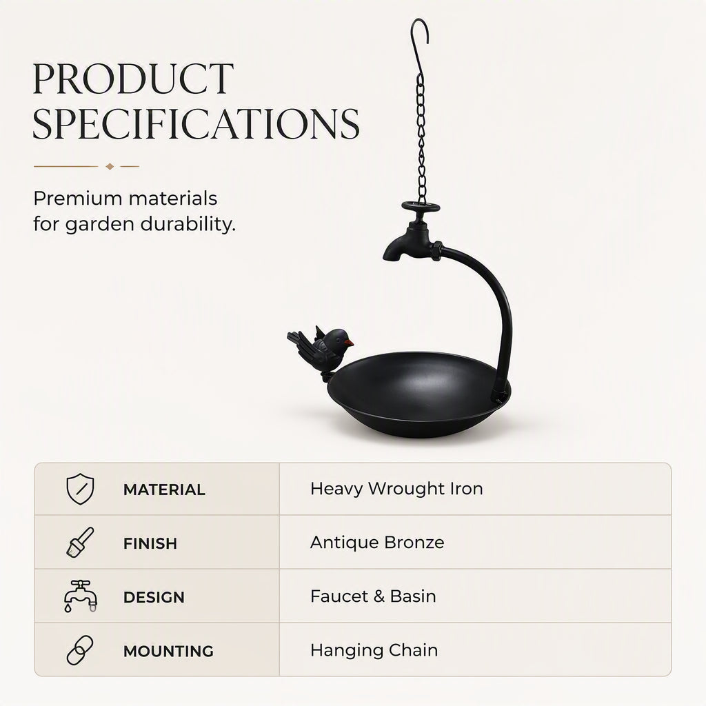 🌿 50 % Rabatt – Hängender Vogeltränke & Futterautomat aus Metall – kreatives Wasserhahn-Design – wetterfest, rostfrei & dekorativ für Garten & Terrasse 🐦