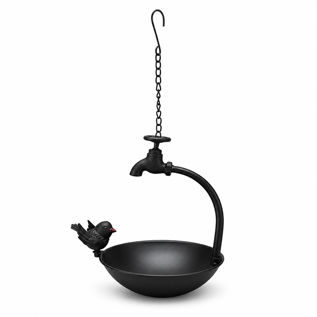 🌿 50 % Rabatt – Hängender Vogeltränke & Futterautomat aus Metall – kreatives Wasserhahn-Design – wetterfest, rostfrei & dekorativ für Garten & Terrasse 🐦