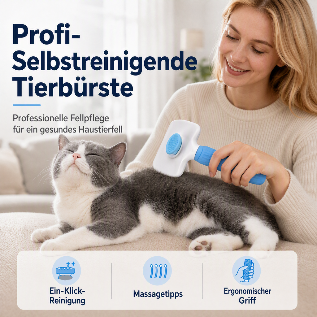 🛍️ 50 % Rabatt – Selbstreinigende Haustier-Entfilzungsbürste – entfernt loses Fell, löst Verfilzungen & massiert die Haut – für Hunde & Katzen 🐾