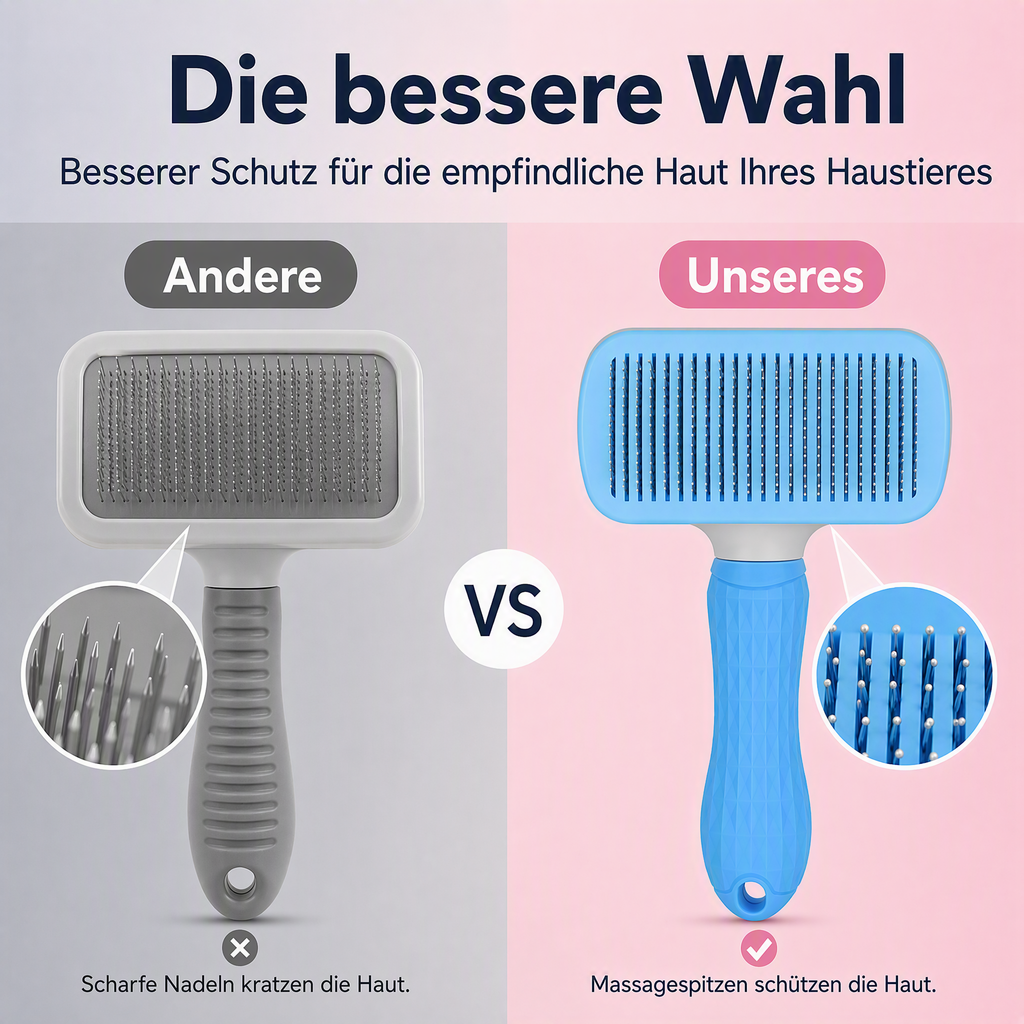 🛍️ 50 % Rabatt – Selbstreinigende Haustier-Entfilzungsbürste – entfernt loses Fell, löst Verfilzungen & massiert die Haut – für Hunde & Katzen 🐾