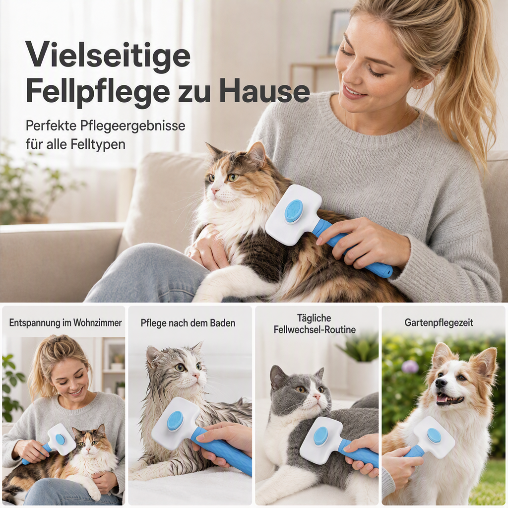 🛍️ 50 % Rabatt – Selbstreinigende Haustier-Entfilzungsbürste – entfernt loses Fell, löst Verfilzungen & massiert die Haut – für Hunde & Katzen 🐾