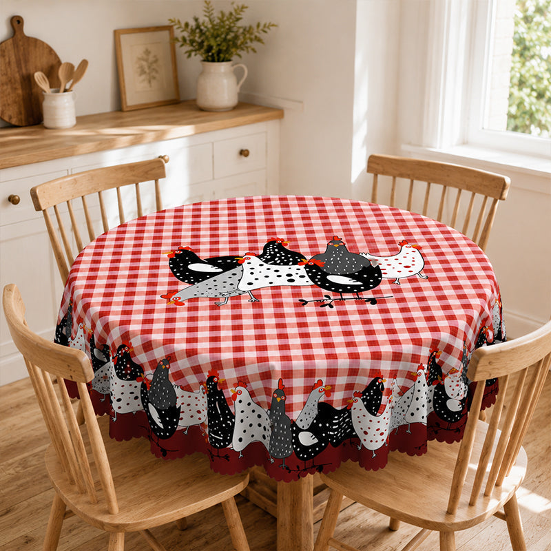 🛍️ 50 % Rabatt – Tischdecke im Landhausstil mit rotem Karomuster & farbenfrohem Hahn-Print – aus hochwertiger, waschbarer Baumwolle – ideal für Küche & Bauerhof-Stil 🐓