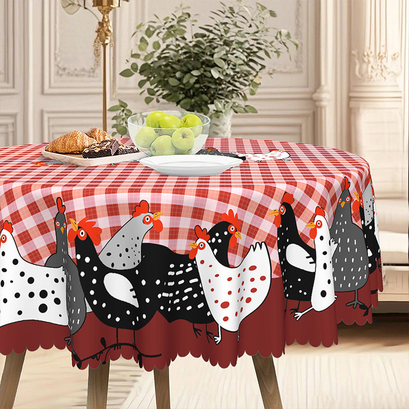 🛍️ 50 % Rabatt – Tischdecke im Landhausstil mit rotem Karomuster & farbenfrohem Hahn-Print – aus hochwertiger, waschbarer Baumwolle – ideal für Küche & Bauerhof-Stil 🐓