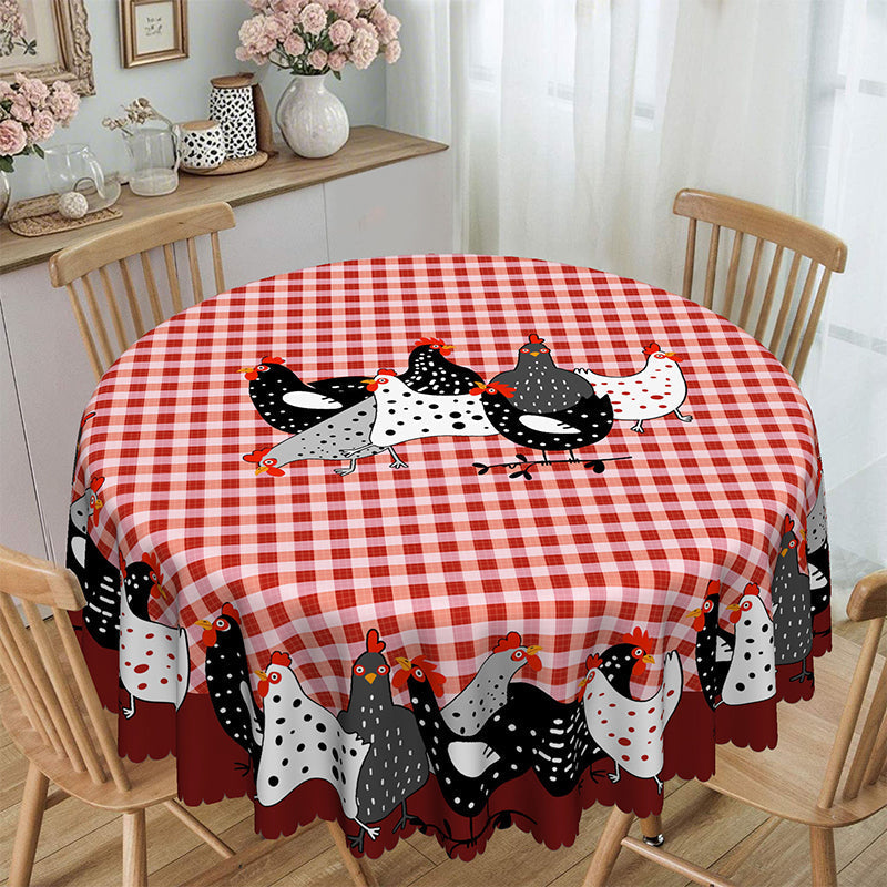 🛍️ 50 % Rabatt – Tischdecke im Landhausstil mit rotem Karomuster & farbenfrohem Hahn-Print – aus hochwertiger, waschbarer Baumwolle – ideal für Küche & Bauerhof-Stil 🐓