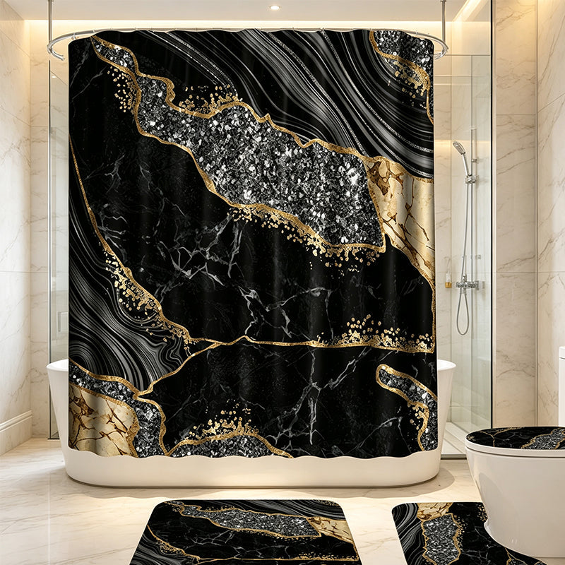 ✨ 50 % Rabatt – 4-teiliger Duschvorhang-Set in Gold-Marmor-Optik – wasserdicht, blickdicht & elegant – ideal für Bad & Gäste-WC 🚿
