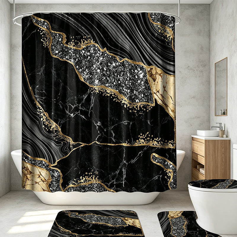 ✨ 50 % Rabatt – 4-teiliger Duschvorhang-Set in Gold-Marmor-Optik – wasserdicht, blickdicht & elegant – ideal für Bad & Gäste-WC 🚿