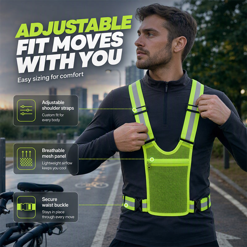 High Visibility Reflective Vest Adjustable Safety Running Gear with Pocket