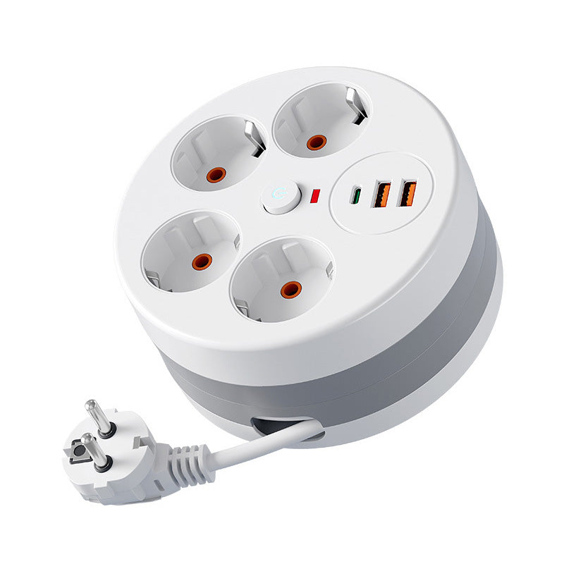 🔌 Steckdosenleiste mit Kabelaufroller – 4-fach Steckdose mit USB-Ladeanschlüssen und 2,8 m einziehbarem Kabel