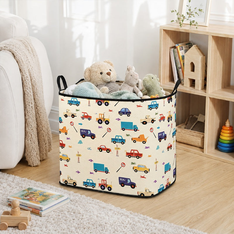 🚗 Aufbewahrungsbox mit Auto-Motiv in verschiedenen Größen – Geräumige Stoffbox mit Tragegriffen für Kleidung, Spielzeug & mehr