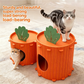 🐱🥕 Katzenhöhle aus Filz im Karotten-Design – Halbgeschlossener Schlafplatz mit Kratzbrett für Katzen