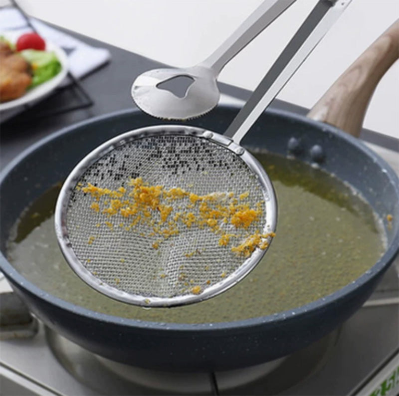 🎉 NUR FÜR BEGRENZTE ZEIT 50 % RABATT! 🥢 2-in-1-Zange aus Edelstahl und Ölabseihsieb – feines Netz, ergonomischer Griff und leicht zu reinigen ✨