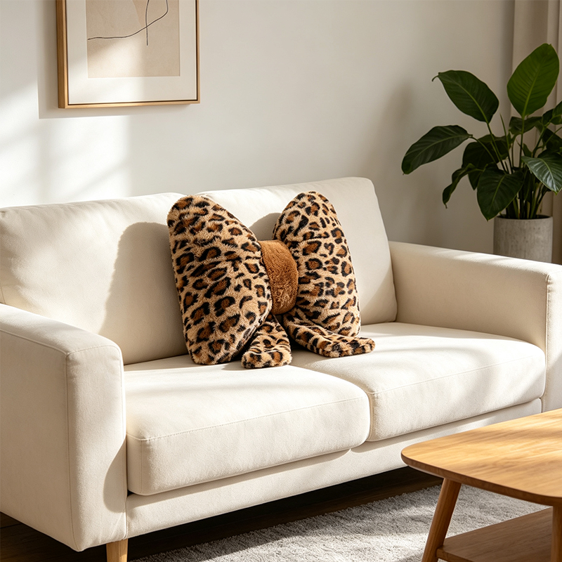 🎀🐆 Dekokissen in Schleifenform mit Leopardenmuster – Weiches Sofakissen als Rückenstütze für Zuhause und Büro