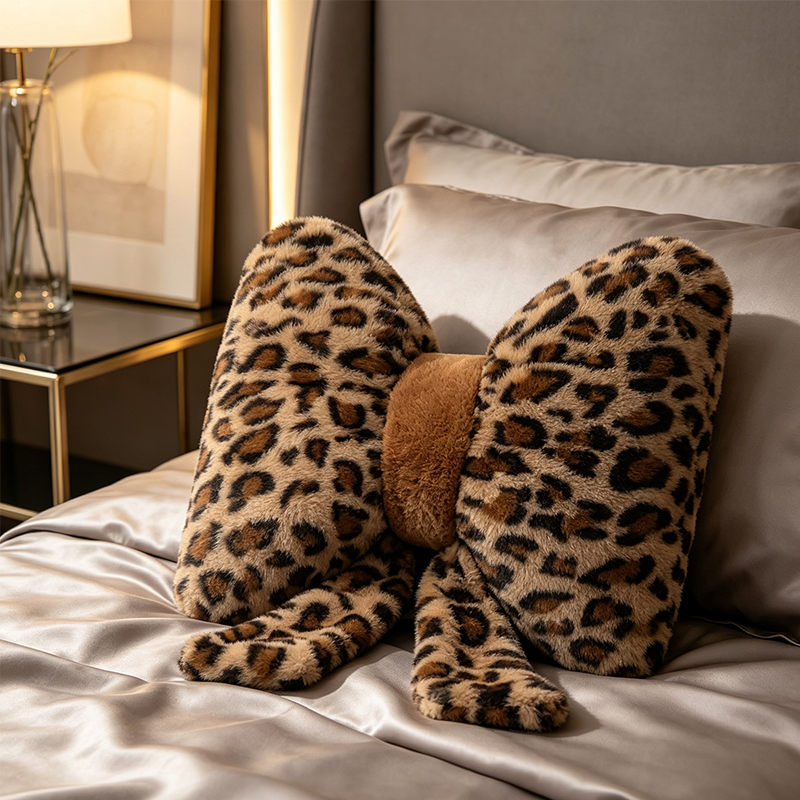 🎀🐆 Dekokissen in Schleifenform mit Leopardenmuster – Weiches Sofakissen als Rückenstütze für Zuhause und Büro