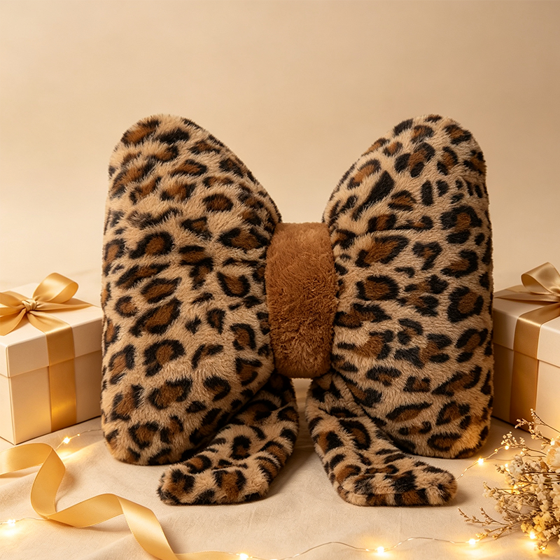 🎀🐆 Dekokissen in Schleifenform mit Leopardenmuster – Weiches Sofakissen als Rückenstütze für Zuhause und Büro