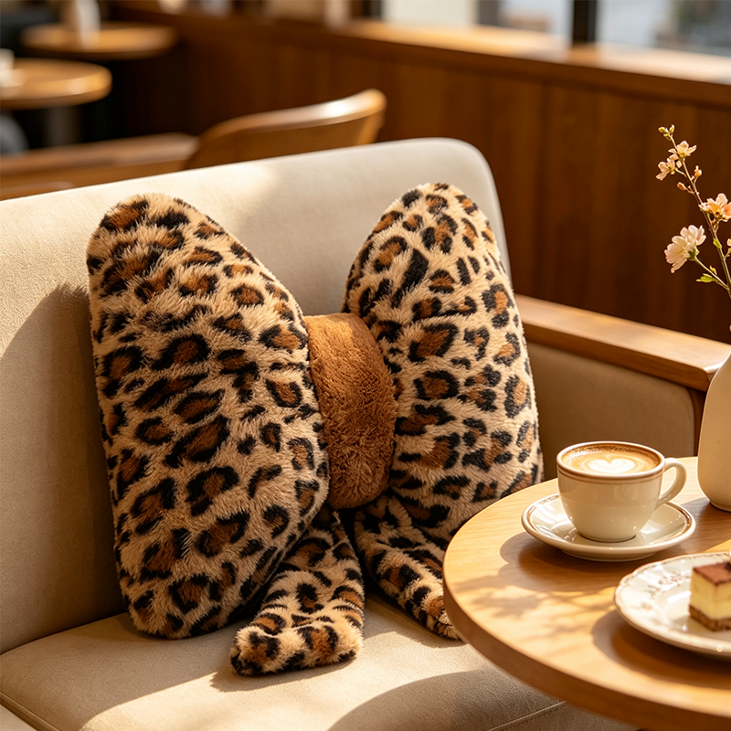 🎀🐆 Dekokissen in Schleifenform mit Leopardenmuster – Weiches Sofakissen als Rückenstütze für Zuhause und Büro